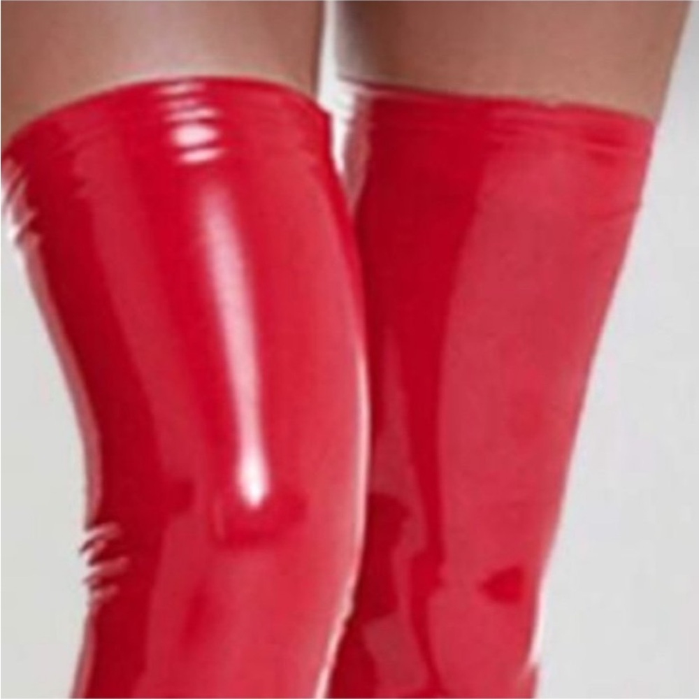 Faux leather red over the knee thigh, high hoary socks - Picture 2 of 3
